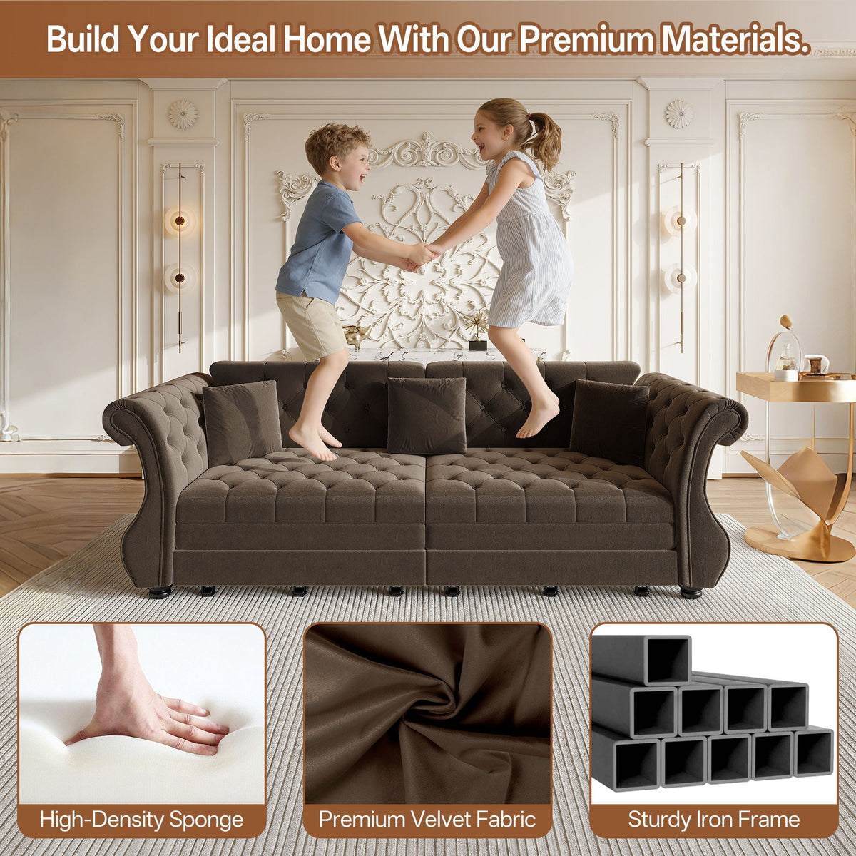 Oversized Chesterfield Pull Out Sofa Bed, Roll Arm Couch