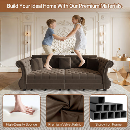 Oversized Chesterfield Pull Out Sofa Bed, Roll Arm Couch
