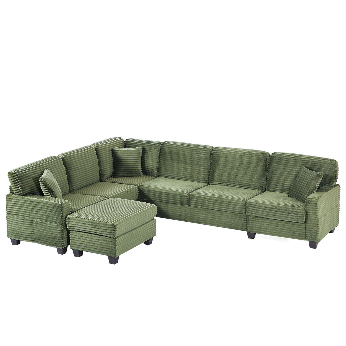 Upholstered U-Shaped Sectional Sofa with Movable Ottoman and Storage Pockets - Multiple Colors