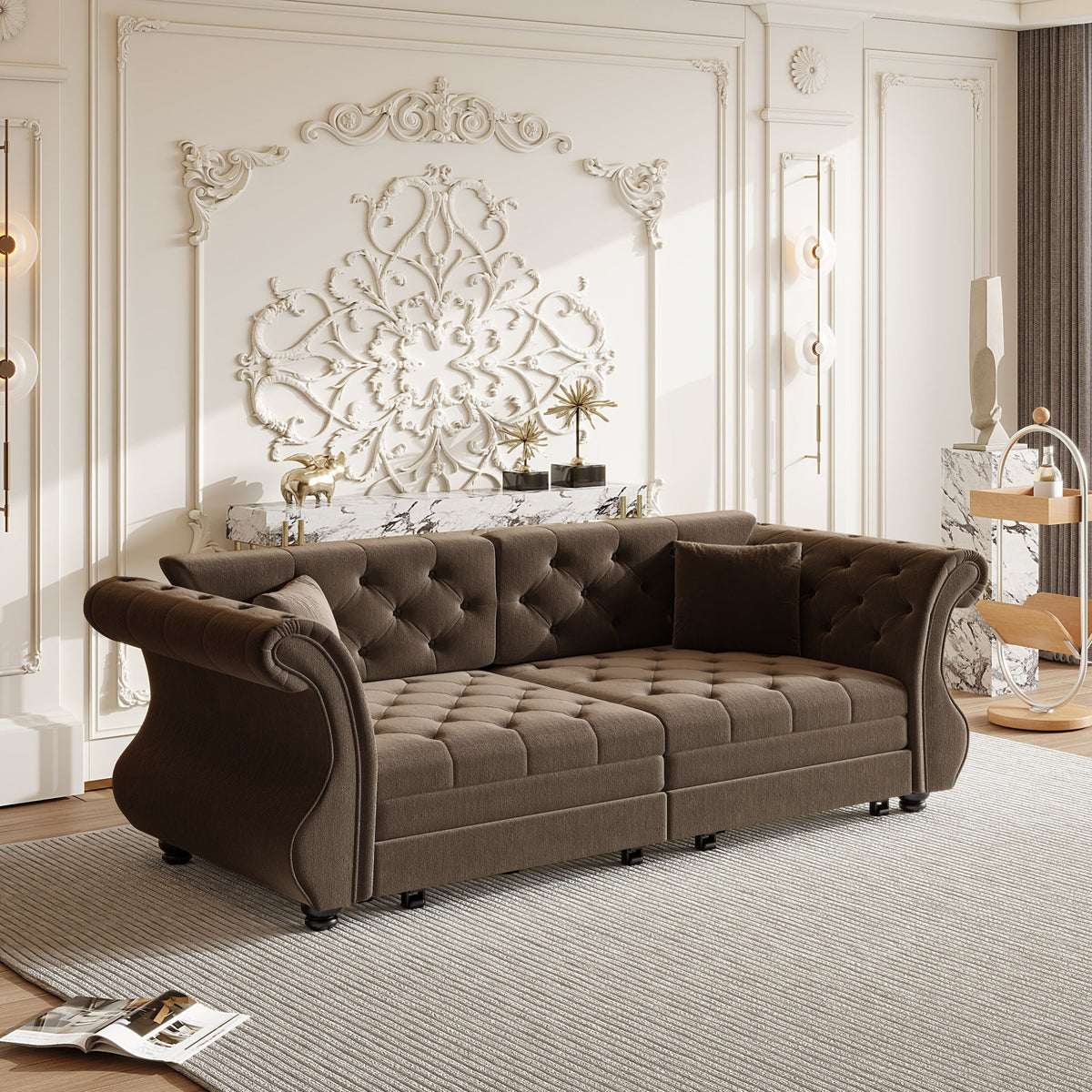 Oversized Chesterfield Pull Out Sofa Bed, Roll Arm Couch