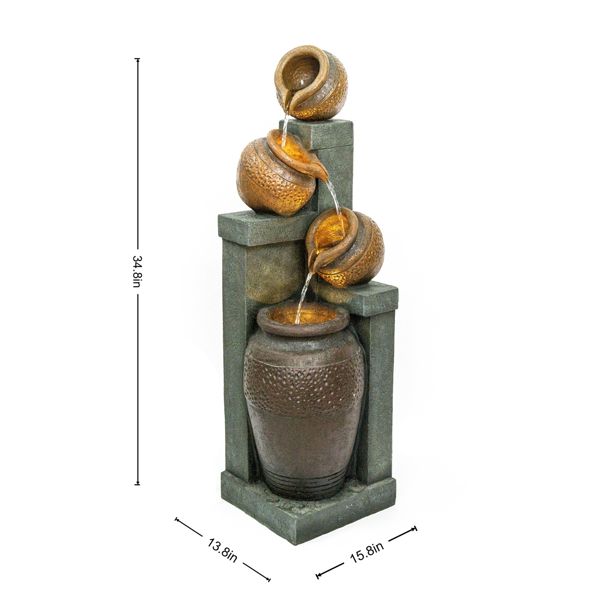 Outdoor 4-Tier Water Fountain with LED Lights - Brown Resin
