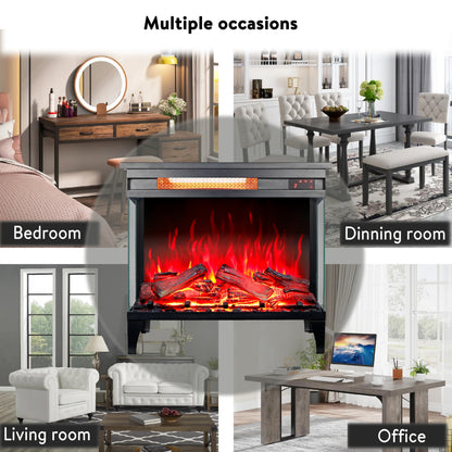 24 Inch Three Sided Glass Electric Fireplace with Feet