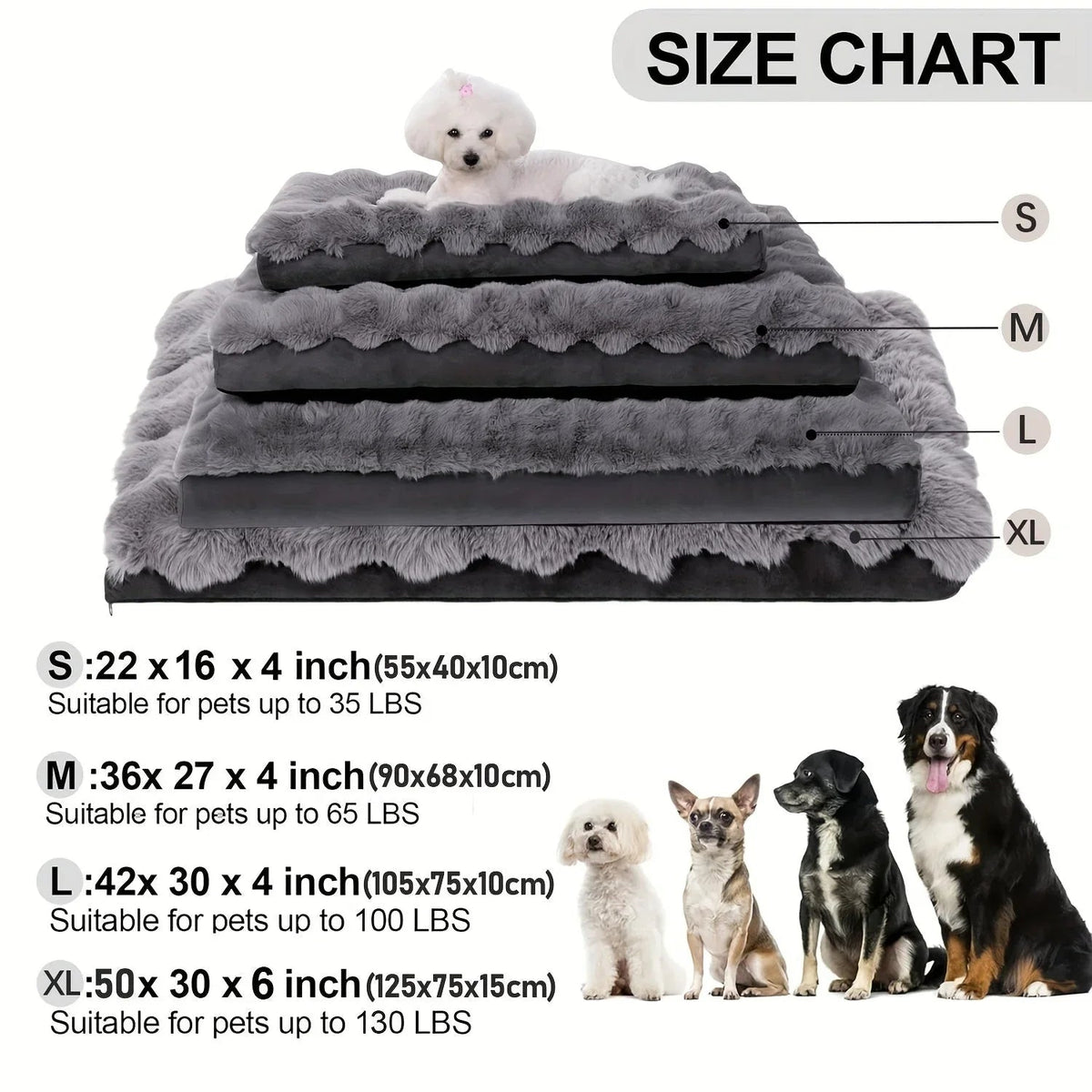 Extra Large Orthopedic Dog Bed - Luxurious Plush Faux Fur Kennel, Bite-Resistant, Dirt-Repellent and Machine Washable Pet Mat with Anti-Slip Bottom, Stylish for Living Rooms, All-Season Comfort & Joint Support for Large Dogs