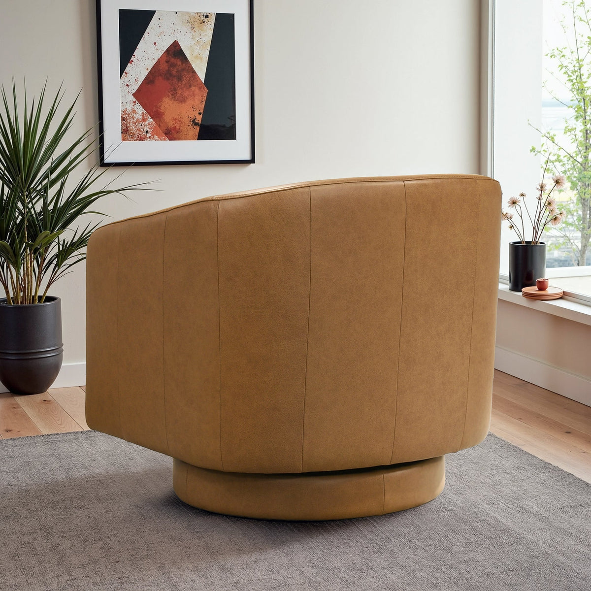 Danville Swivel Chair with Top-Grain Leather - Modern Accent Seating