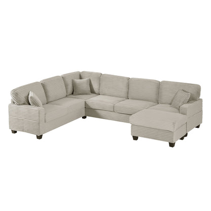 Upholstered U-Shaped Sectional Sofa with Movable Ottoman and Storage Pockets - Multiple Colors