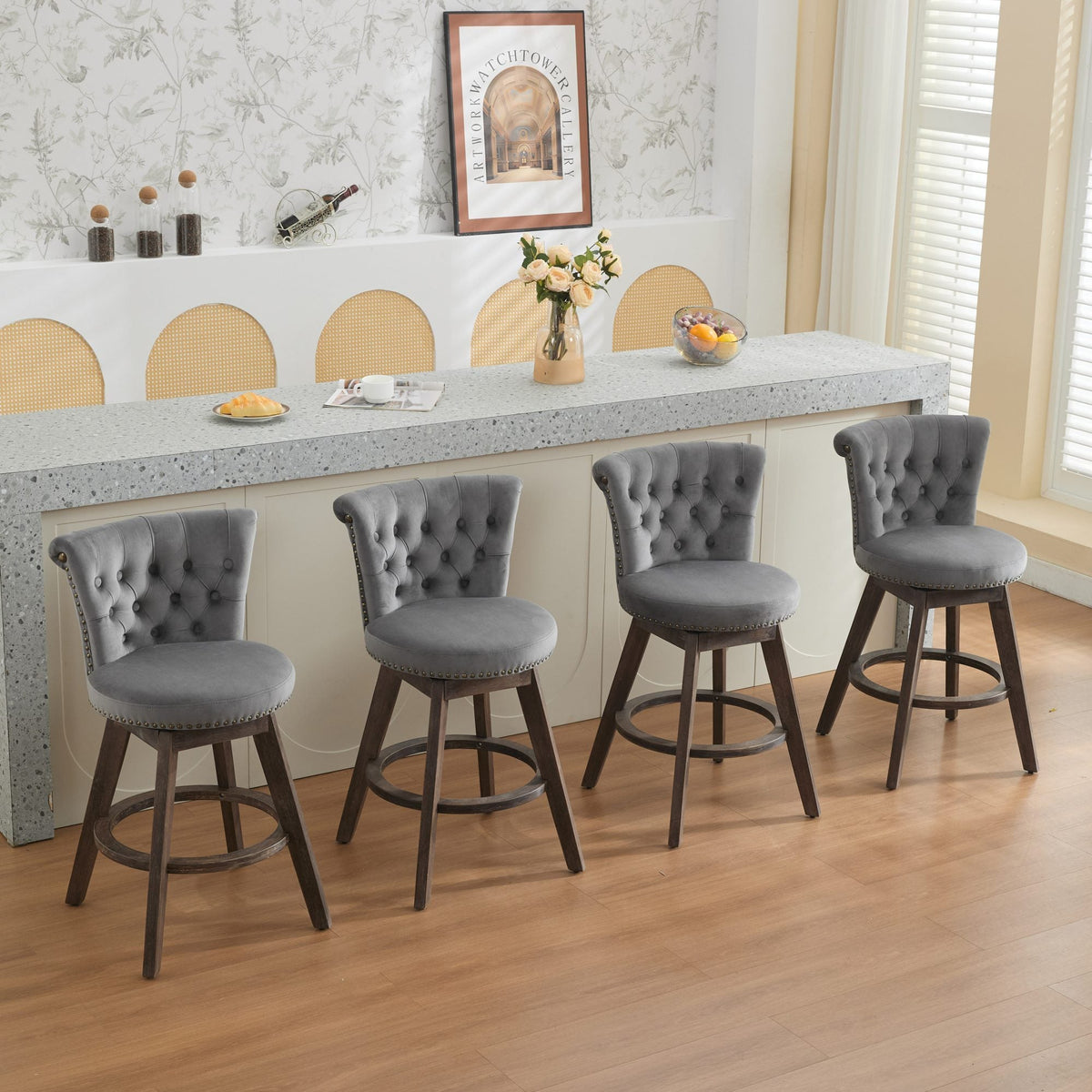 26" Counter Height Bar Stools with 360° Swivel - Gray