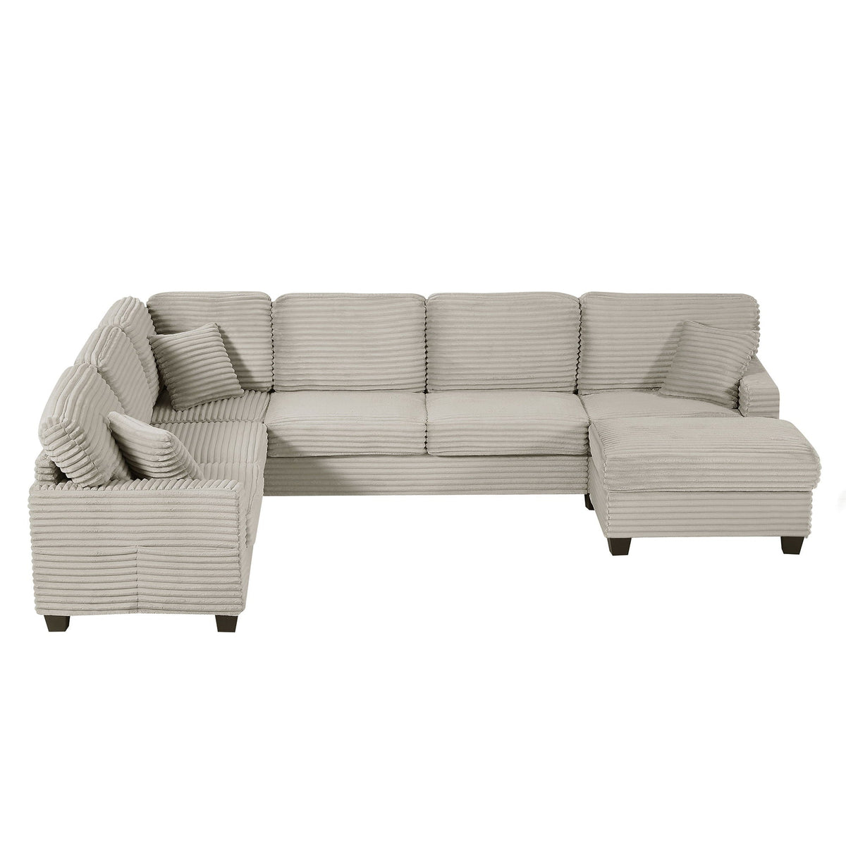 Upholstered U-Shaped Sectional Sofa with Movable Ottoman and Storage Pockets - Multiple Colors