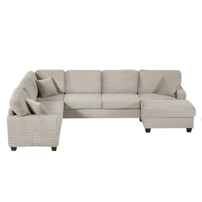 Upholstered U-Shaped Sectional Sofa with Movable Ottoman and Storage Pockets - Multiple Colors