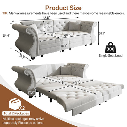 Oversized Chesterfield Pull Out Sofa Bed, Roll Arm Couch