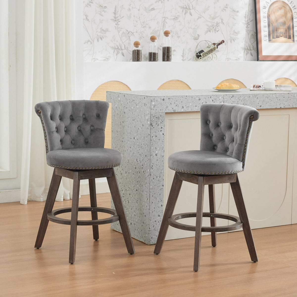 26" Counter Height Bar Stools with 360° Swivel - Gray