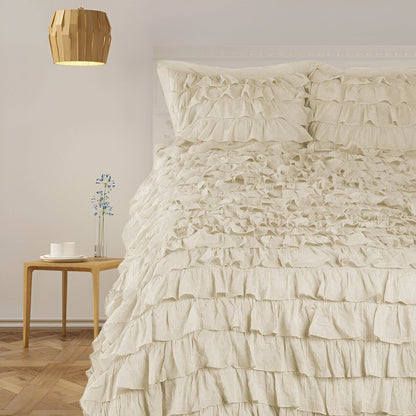 400TC Sateen Solid Cotton Waterfall Ruffle Duvet Cover Set