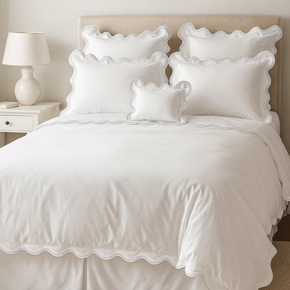 400TC Cotton Sateen Luxurious Double Scalloped Duvet Cover Set