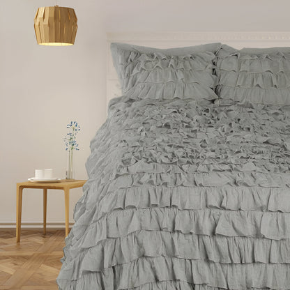 400TC Sateen Solid Cotton Waterfall Ruffle Duvet Cover Set