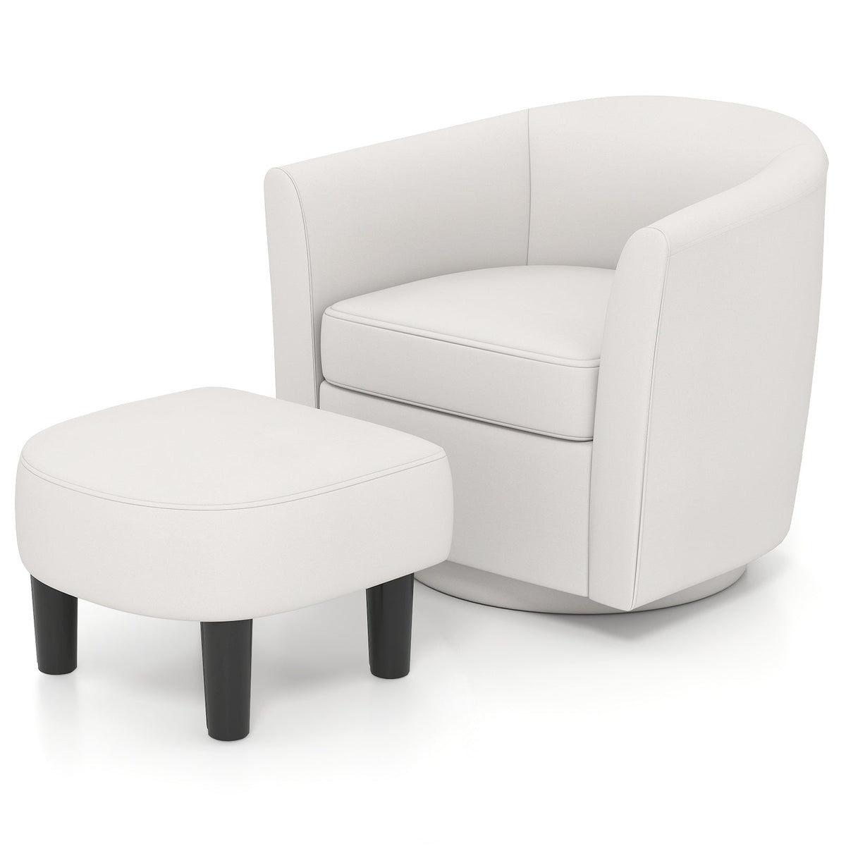 Modern Club Swivel Accent Chair with Ottoman Footrest Curved Backrest