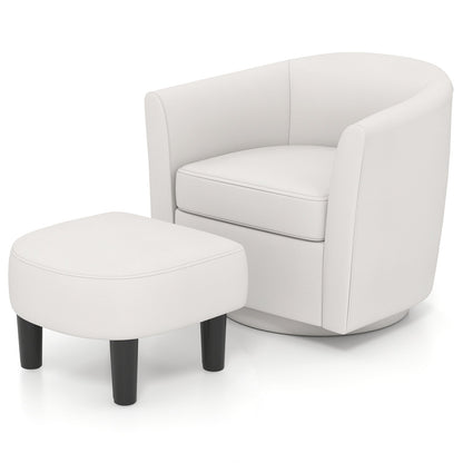 Modern Club Swivel Accent Chair with Ottoman Footrest Curved Backrest