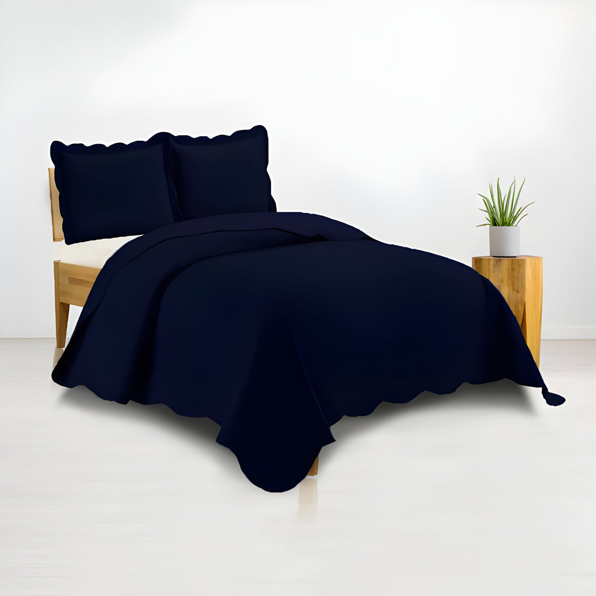 400TC Cotton Sateen Solid Scalloped Duvet Cover Set