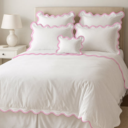 400TC Cotton Sateen Luxurious Double Scalloped Duvet Cover Set