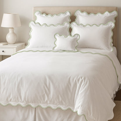 400TC Cotton Sateen Luxurious Double Scalloped Duvet Cover Set