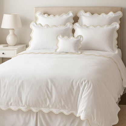 400TC Cotton Sateen Luxurious Double Scalloped Duvet Cover Set