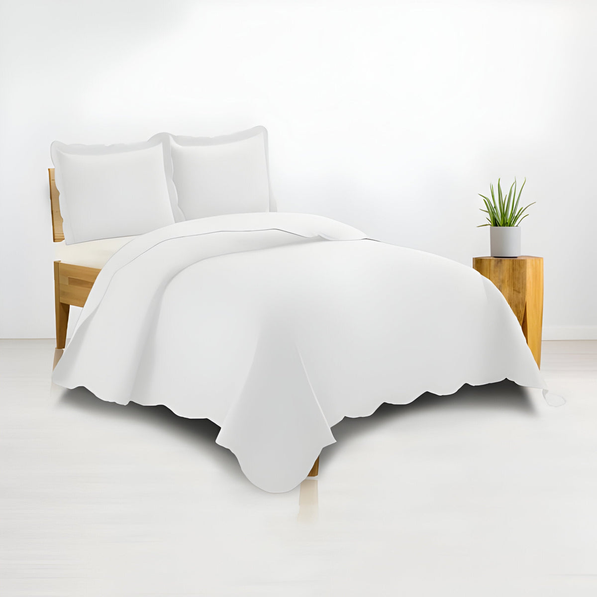 400TC Cotton Sateen Solid Scalloped Duvet Cover Set